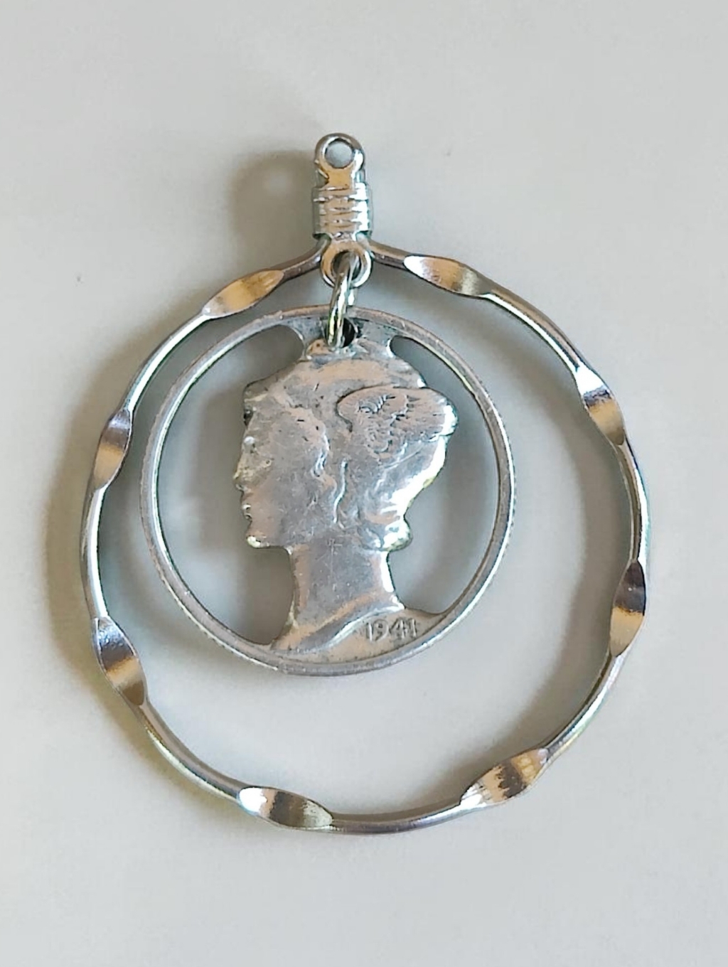 Vintage Sterling Mercury Dime Pendant